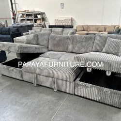 120” U Shaped Gray Sectional Sofa Bed With Storage Chaises, Sectionals, Sofa, Couch, Sectional Sofa With Storage, Sleeper Sofa. Sofabed, Sofa Bed,  Se