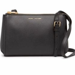 Marc Jacobs Black Leather Small Crossbody Bag With Gold Accents