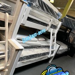 Twin Full White Bunk Bed Litera Cama Bonita Con Colchones 