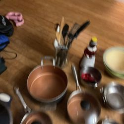 Many Kitchen Items, The Pots Have Covers But One, Some Asian Little Bowls, Cooking Spoons And More.  ( NO SHIPPING)