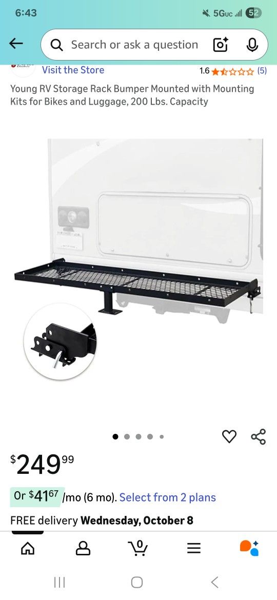 RV Bumper Mounted Rack For Storage