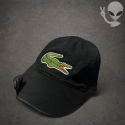 Lacoste Big Croc Logo Adjustable Baseball Hat Cap Mens One Size Black Cotton