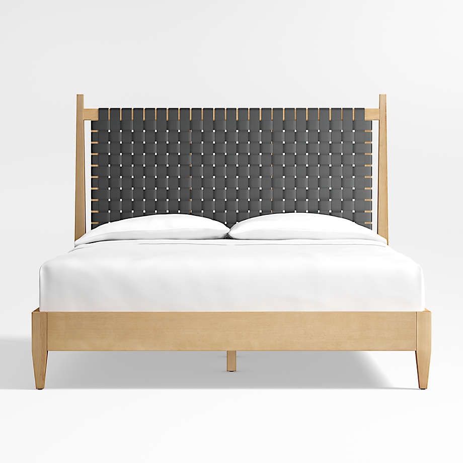 Crate and Barrel Rio Queen Headboard and Footboard Bed Black Leather