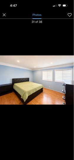 Dark Brown Queen Bed with drawer and nightstand