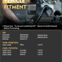 4Pcs Front Lower Control Arms Lower Ball Joint Fit for:-Toyota Corolla 2009-2013, Matrix 2003-2008 for:-Pontiac Vibe 2003-2008 1.8L 2.4L OE# K640360 K