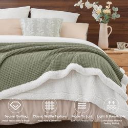 Queen Size Waffle Sherpa Blanket Reversible