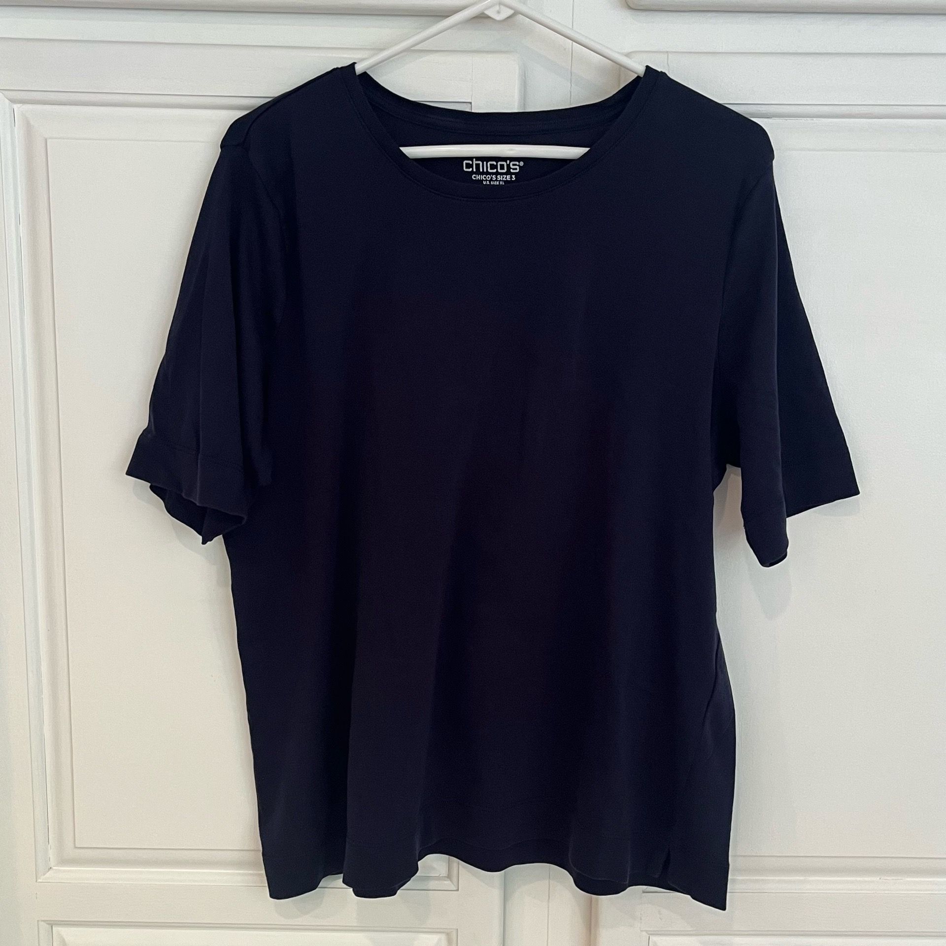Chico’s Womens XL Navy Blue T Shirt Short Sleeve Pima Cotton Soft Stretch