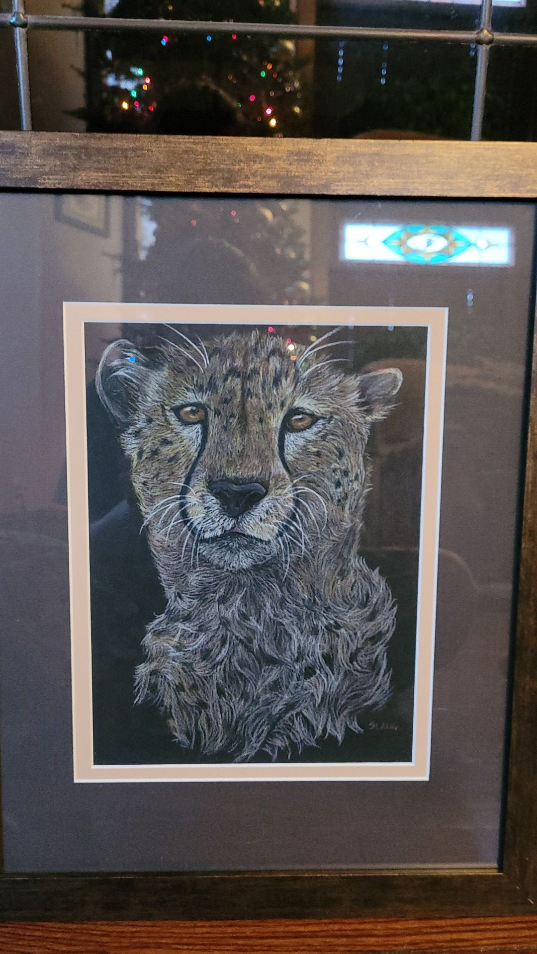 Hand Drawn Closeup cheetah. Colored pencil frames
