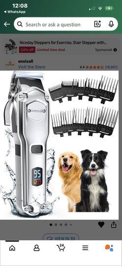 oneisall Dog Clippers for Grooming for Thick Heavy Coats/Low Noise Rechargeable Cordless Pet Shaver with Stainless Steel Blade/Waterproof Dog Shaver f