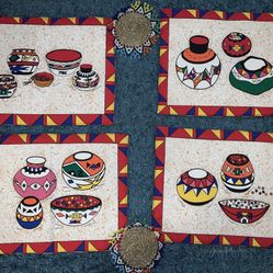 South African Handcrafted Reversible Placemats (Set of 4) + 2 Beaded Grass Coasters
