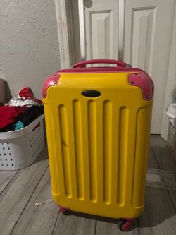 Yellow and Pink Hard Shell Spinner Luggage