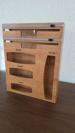 Bamboo Kitchen Organizer - Ziploc Bag Dispenser & Foil Wrap Holder