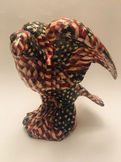 American USA Flag Wrapped Bald Eagle Liquid Pottery Statue
