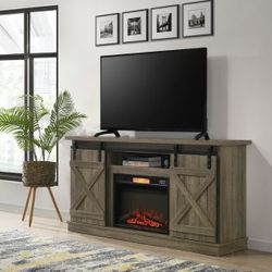 BRICE 64 INCH TV STAND WITH ELECTRIC FIREPLACE - GREY - EF 