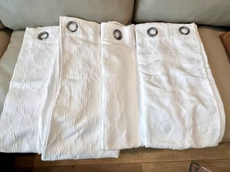 Four Extra Long Panels White Polyester Textured Pattern Curtains