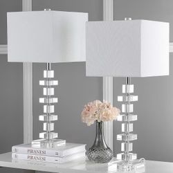 SAFAVIEH Lighting Collection Modern Deco 28-inch Bedroom Living Room Home Office Desk Nightstand Table Lamp Set of 2