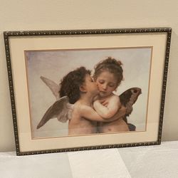 Gold-Finished Wood Framed Print of Winged CHERUBS (22"W x 18"H x .5" D) - firm price