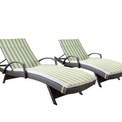 Reclining Chaise Lounge Set Of 2 With Cushions