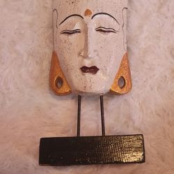 Wooden Indonesian Buddha Head Sculpture 