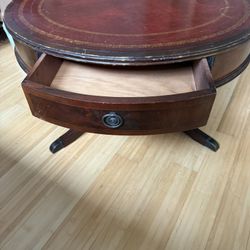 Duncan Phyfe style leather top drum table