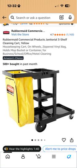 Rubbermaid Commercial Janitorial 3-Shelf Cleaning Cart