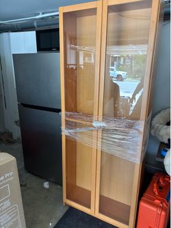 IKEA BILLY Bookcase with Glass Doors – Birch Veneer Display Cabinet