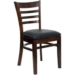 Wood Dining Restaurant And Home Chair. Side Wooden Chair Espresso Walnut Beechwood Ladderback, Black Cushion Seat NEW