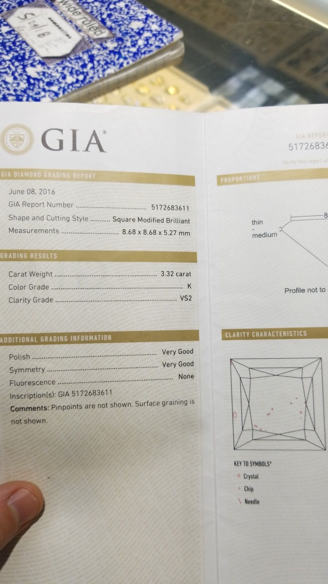 3.32 carat GIA certified diamond princess cut