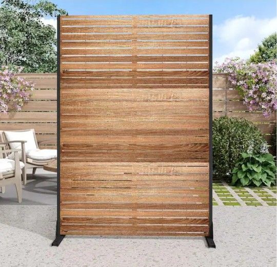Lumioca 47 in. W x 71 in. H Wood Grain Yellow Galvanized Sheet Outdoor Private Screen Decorative Art Panel