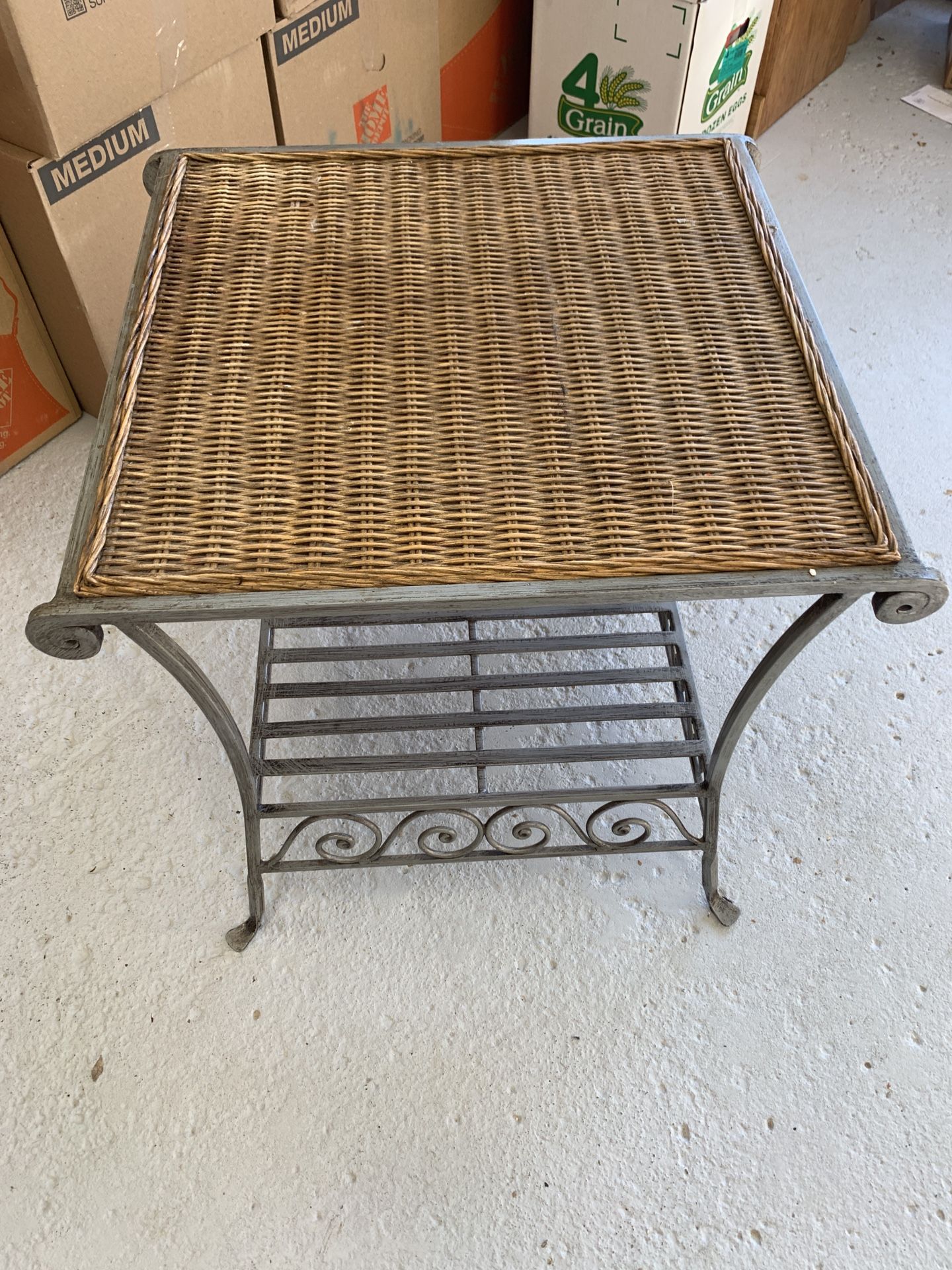 End Table. Steel And Wicker 