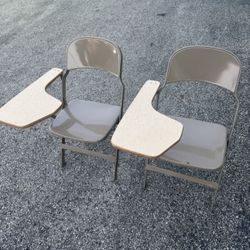 Vintage School Desk Attached Fold Up Metal Chair Combo