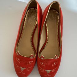 charlotte olympia red Kitty Flat velvet - size 38