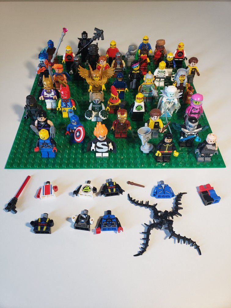 40 LEGO Minifigure Lot. DC Marvel Disney Harry Potter Chima Ninjiago And More