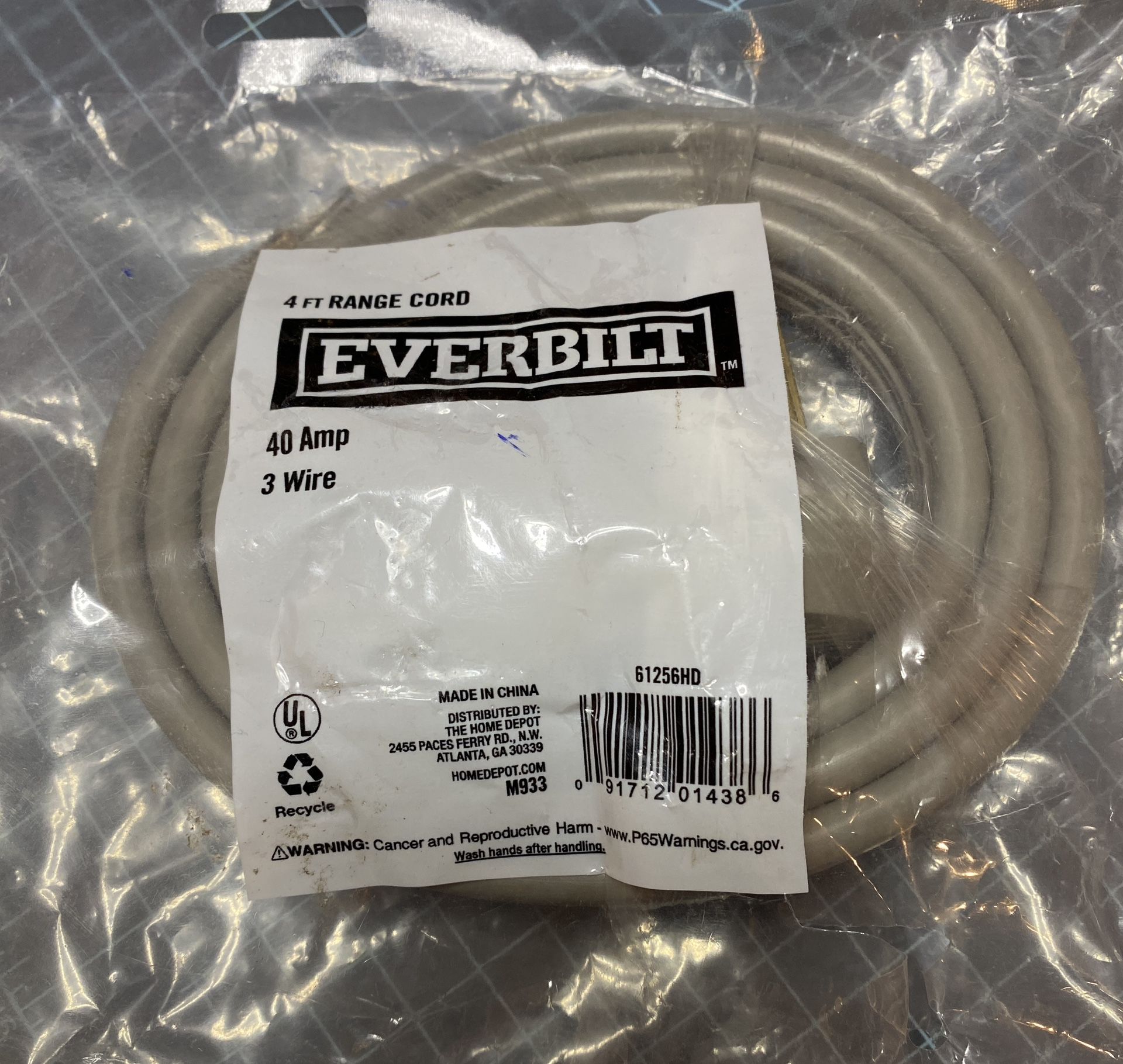 Everbilt 4ft 3-prong 40 Amp Range Cord