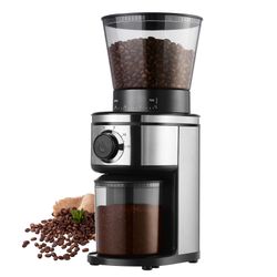 Ollygrin Burr Coffee Grinder, Electric Conical Coffee Bean Grinder With 30 Adjustable Grind Settings For 2-12 Cups, Sliver & Black In