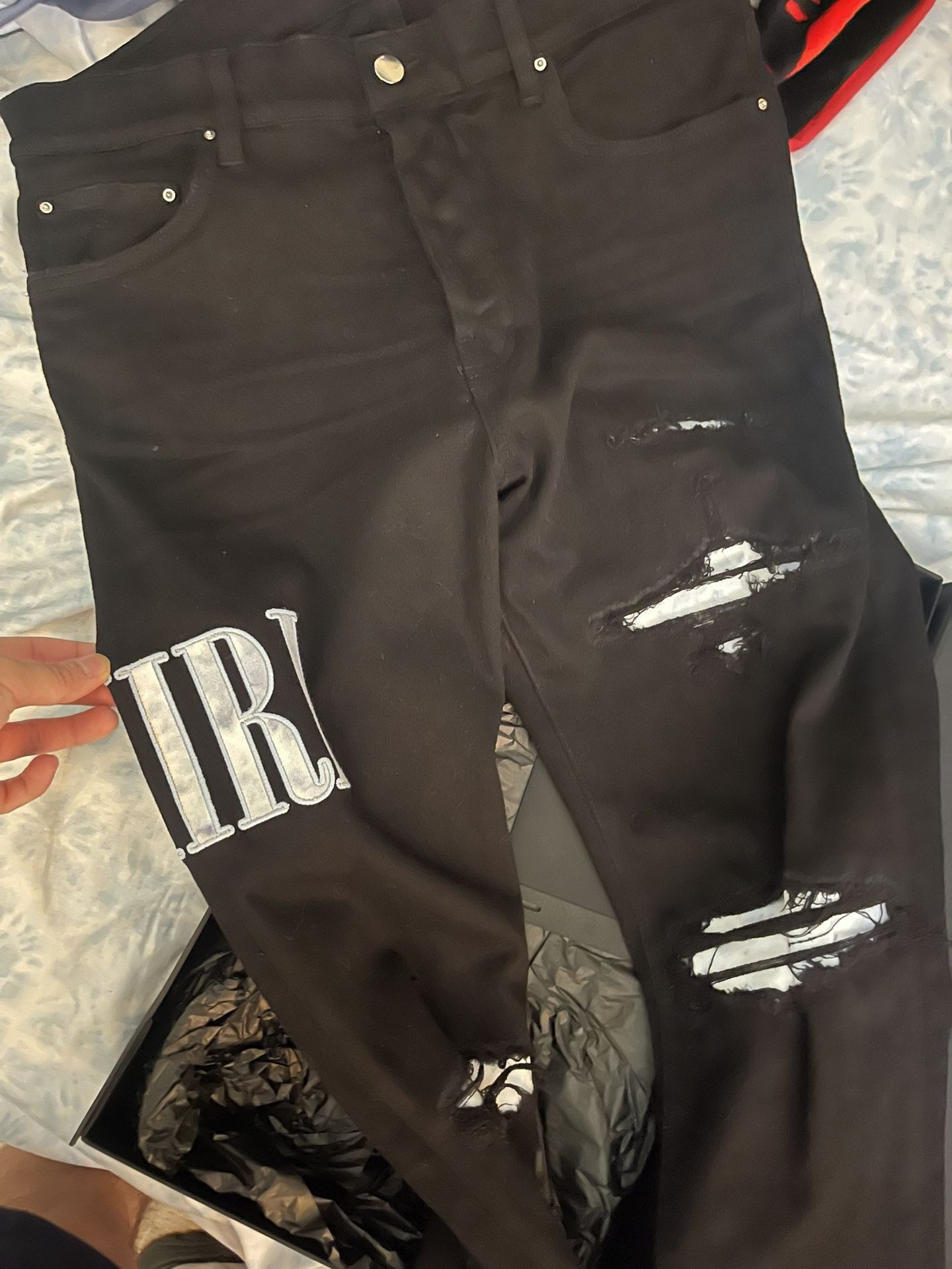 Amiri TIE DYE CORE LOGO JEAN - BLACK OD -12 OZ ITALIAN STRETCH DENIM / BLACK OD