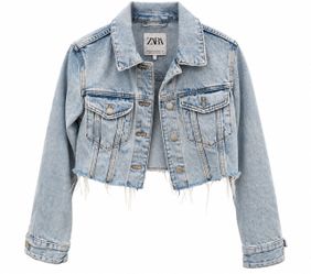 Zara Cropped Light Wash Denim Jacket