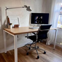 Custom Office Desk - Solid Wood with White Steel Legs