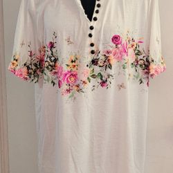 Women's Floral Size Small  White And Pink Top