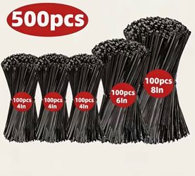 Black Zip Ties 500-Piece Assorted Size Set