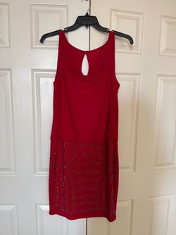 Caché Red Rhinestone Embellished Cocktail Dress – Size Medium