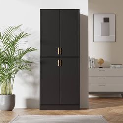 71" Tall Kitchen Pantry Storage Cabinet, Freestanding Cupboard Cabinet with Doors and Adjustable Shelves for Dining Room, Living Room, Laundry, Bathro