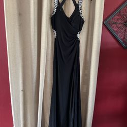 Prom Dress Adrianna Papell Size 5/6 Black Silver Sequin 