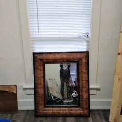 Vintage/Antique Mirror With Real Leather World Atlas Frame