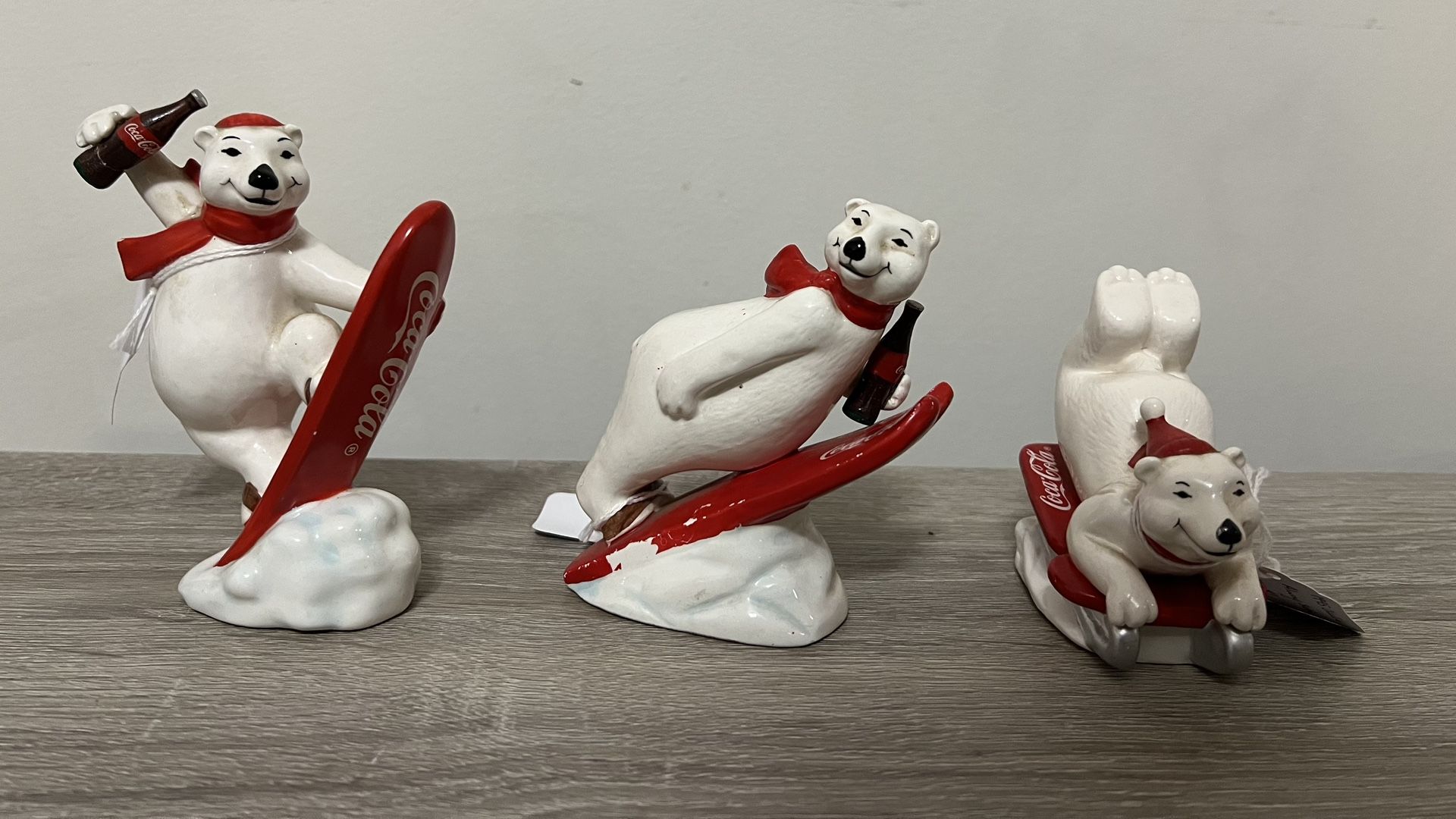 Lot of 3 Vintage 1995 Red/White Coca Cola Ceramic Polar Bears by Enesco Corporation Decor