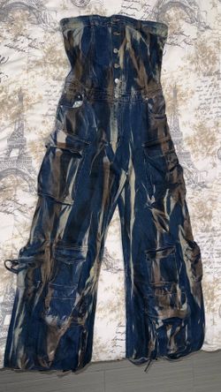 Strapless Denim Cargo Jumpsuit