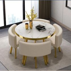 Marble Round 80cm Dining Tables Set 4 Chairs Modern Center Wood Table Luxury White 4 Chairs 1 Stable Muebles Para El Hogar Apartment Furniture