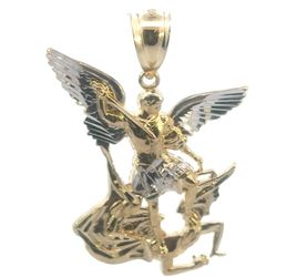 14k Two-Toned White Yellow Gold Saint Michael Pendant Necklace Charm  GP3114178