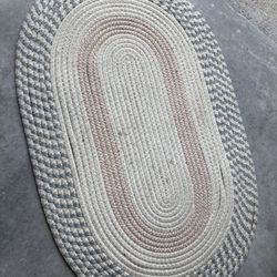 Vintage Wool Braided Pastel Colored Oval 