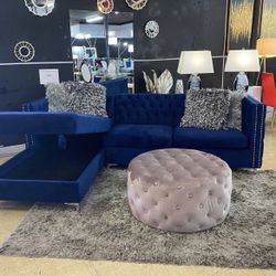 New Blue Velvet With Storage Living Room